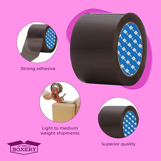 The Boxery 3" x 110 Yards Tan Packing Tape – 24 Roll Carton – Warehouse Grade Adhesive for Shipping, Moving & Packaging – Standard Strength 1.85 Mil Box Sealing Tape