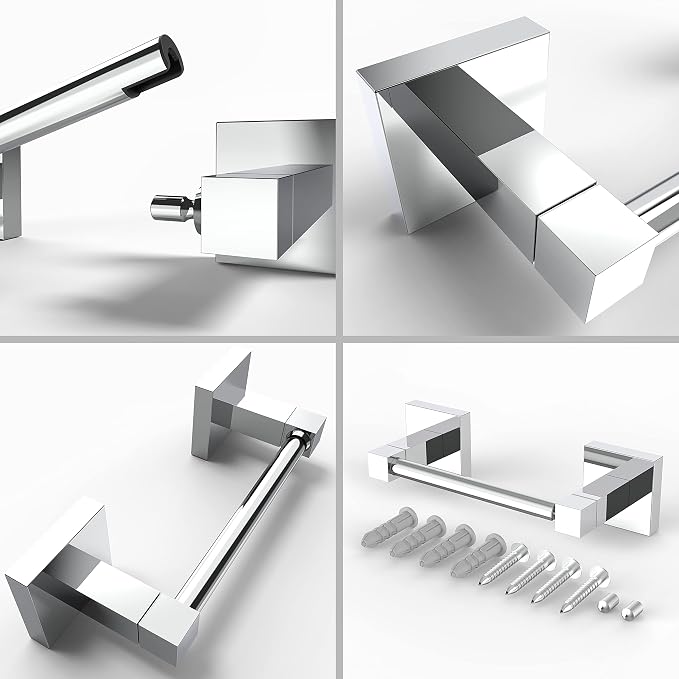 Ruacq Toilet Paper Holder Chrome 2 Pack Double Post Pivoting Square Tissue Holders Roll Holder Hangers Toilet Paper Stand Stainless Steel and Zinc Alloy Modern Wall Mounted