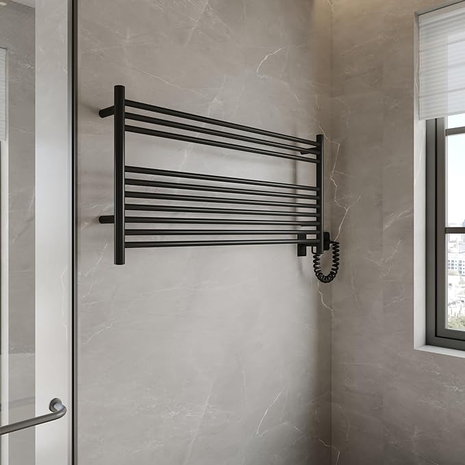 HEATGENE Towel Warmer 10 Bar Towel Dryer Wall-Mounted Plug-in Bath Towel Heater - Matte Black
