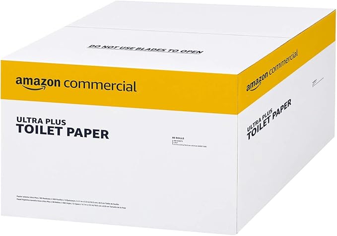 AmazonCommercial 2-Ply Ultra Plus Toilet Paper, Bath Tissue, Soft and Strong, Septic Safe, Unscented, 400 Sheets per Roll, 80 Individually Wrapped Rolls for Business Use