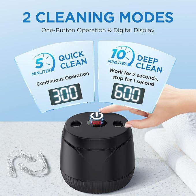 Dental Ultrasonic Retainer Cleaner Machine: 45kHz Dental Cleaning Pod with Digital Timer & 200ML, Cleaning for Dentures, Mouth Guards, Aligners, Night Guards, Braces, Toothbrush Heads & Jewelry, Black
