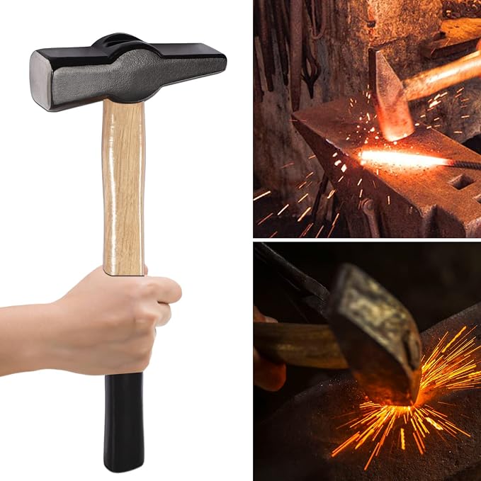 Upgraded Blacksmith Wolf Jaw Tong & Professional Blacksmiths’ Hammer Set, Replace Cross-Peen Swedish Pattern Hammer (16 inch set)