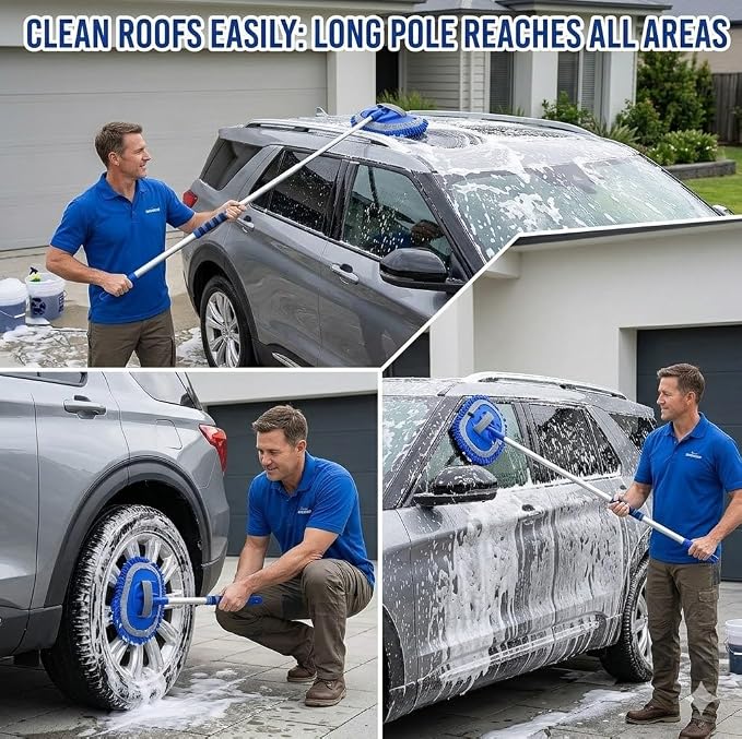 Wontolf 62'' Car Wash Brush Kit with Long Handle, Chenille Microfiber Car Wash Mop Mitt Scratch-Free Car Detailing Cleaning Brush Care Kit Car Cleaning Supplies for Cars RV Truck Boat
