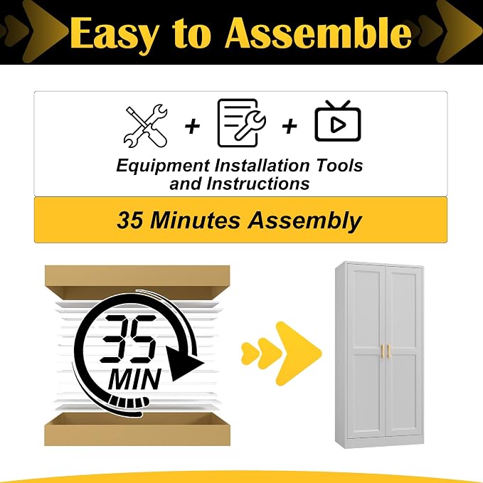 Steeloong 60"Metal Pantry Storage Cabinet with Doors & 3 Adjustable Shelves | Kitchen Pantry Cabinet,White Kitchen Cabinet with 2 Gold Handles,Tall Cabinet for Livingroom,Pantry, Bathroom,Kitchen