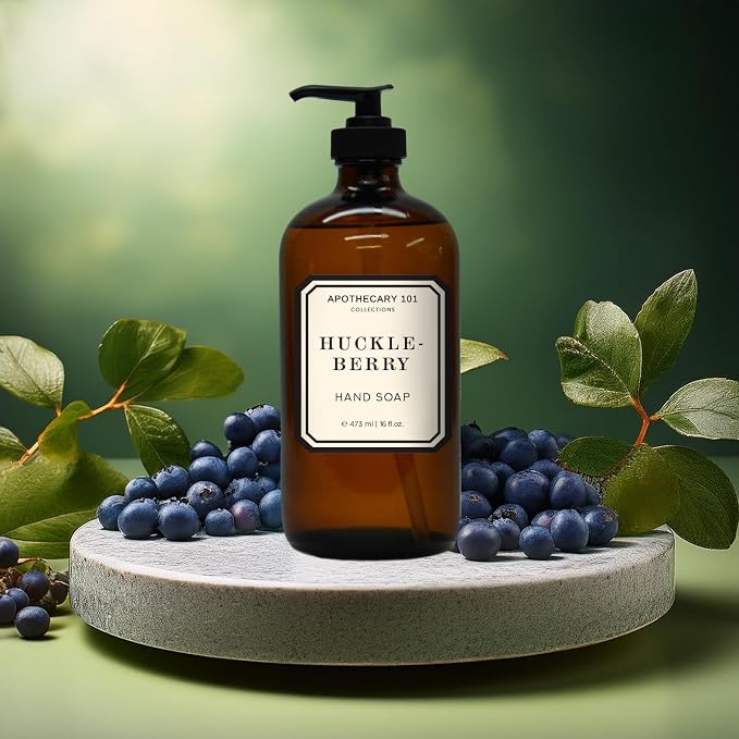 Apothecary 101 Glass Hand Soap Set, Sea Salt Verbena, Huckleberry, Lily Rose, Coconut Citrus, 16 Fl Oz Bottles, Home and Body Company
