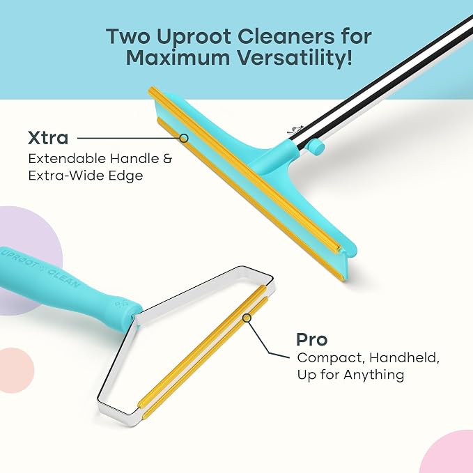 Uproot Clean Pro Bundle: Pet Hair Removal Tool & Carpet Rake w/t 60" Handle | Reusable Pet Hair Removal Set: Scrape Easy the Cat & Dog Fur from Carpets, Rugs, Cat Bed, Car Trunk & More. Patented Design