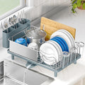 Stainless Steel Dish Drying Rack - Large Capcity 304 Grade Dish Drainer for Kitchen Counter with Drain Board, Utensil Holder & Detachable Cup Shelf, Rustproof Multifunctional Organizer, Pale Blue