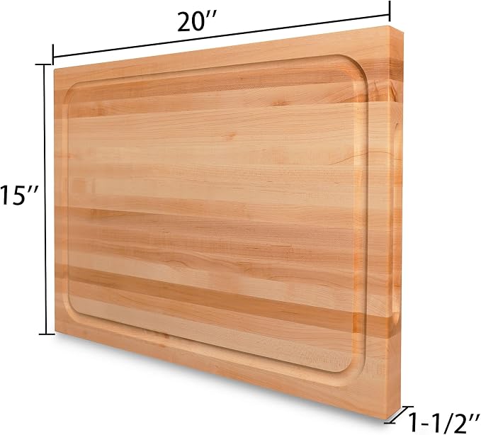 Wood Cutting Board for Kitchen, USA Grown Hardwood, 20 x 15, Hard Maple with Invisible Inner Handle, Prefinished with Food-Grade Oil, Suitable for Kitchen Edge Grain, 1-1/2" Thick
