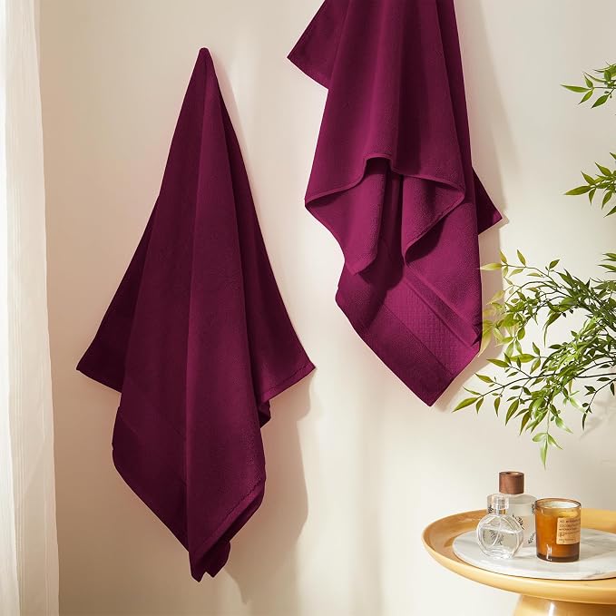 COZYART Bath Towel Set 6 PCS, Burgundy Luxury 100% Turkish Cotton 650GSM | Soft Absorbent Quick Dry, OEKO‑Tex 100 Cert. Zero Twist Ring Spun Cotton, Plush Fluffy, Breathable Hotel Quality Towels Set
