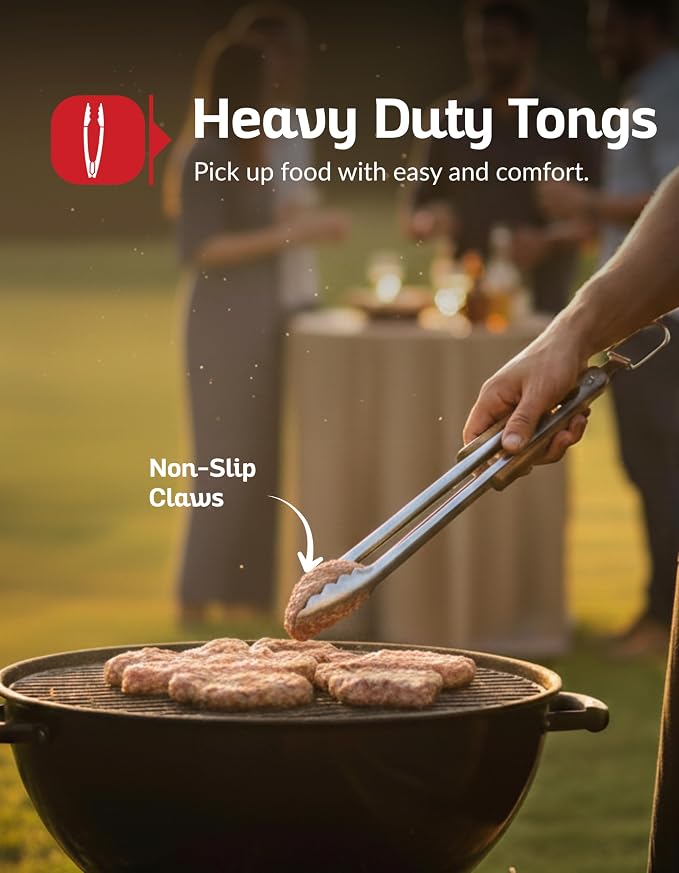 Professional Acacia Wood BBQ Tool Set (3 PCS) - Heavy Duty Stainless Steel Grill Accessories Kit with Spatula, Fork & Tongs - Durable Barbecue Utensils for Outdoor Cooking & Grilling