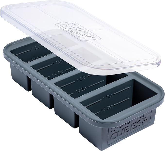 Souper Cubes 1 Cup Silicone Soup Freezer Mold with Lid, Charcoal, 1-Pack | 100% Platinum-Cured Silicone Freezer Cube, Oven and Microwave Safe, Perfect for Freezing Soup, Rice, Protein, Grains and More