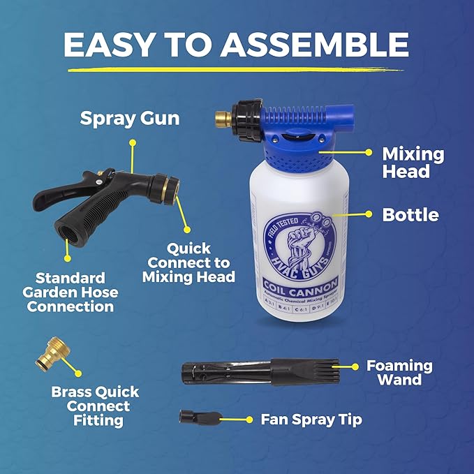 HVAC Guys Coil Cannon | AC Coil Cleaner Automatic Foaming Mixing Sprayer | Compatible with All Cleaners & Chemicals | 5 Dilution Ratios