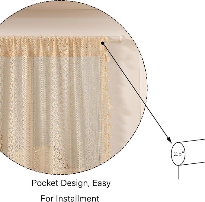 Sutuo Home French Door Curtains for Front Glass Door & Sidelights, Cottagecore Semi Sheer Farmhouse Rustic Tassels Vintage Chic Privacy Bohemian Decor, Rod Pocket 2 Panels 25" W x 72" L Beige
