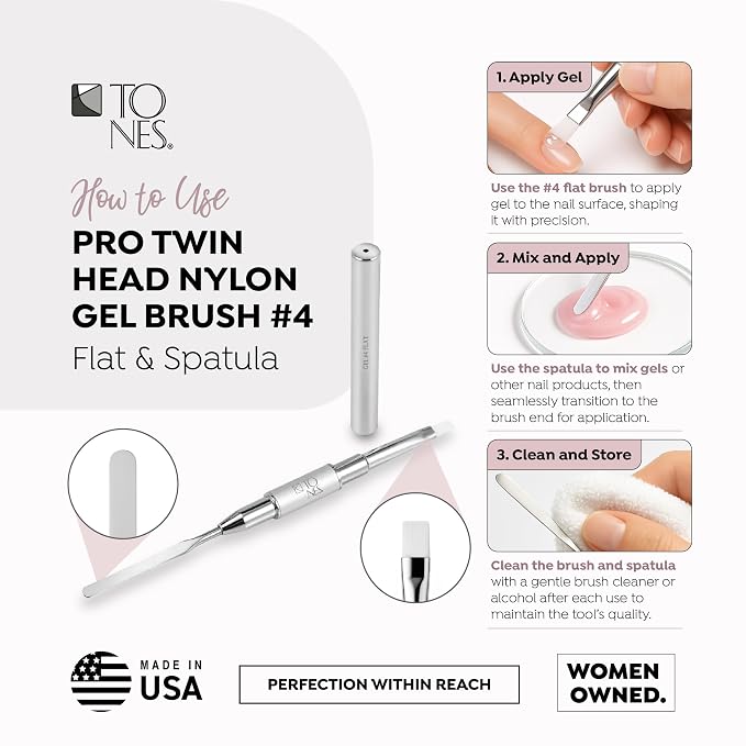 Tones Twin Head Nail Art Gel Brush - Brush for Gel Nails - Ultra Precise Nail Sculpting and 3D Nail Art Brush for Gel (#4 Flat & Spatula)