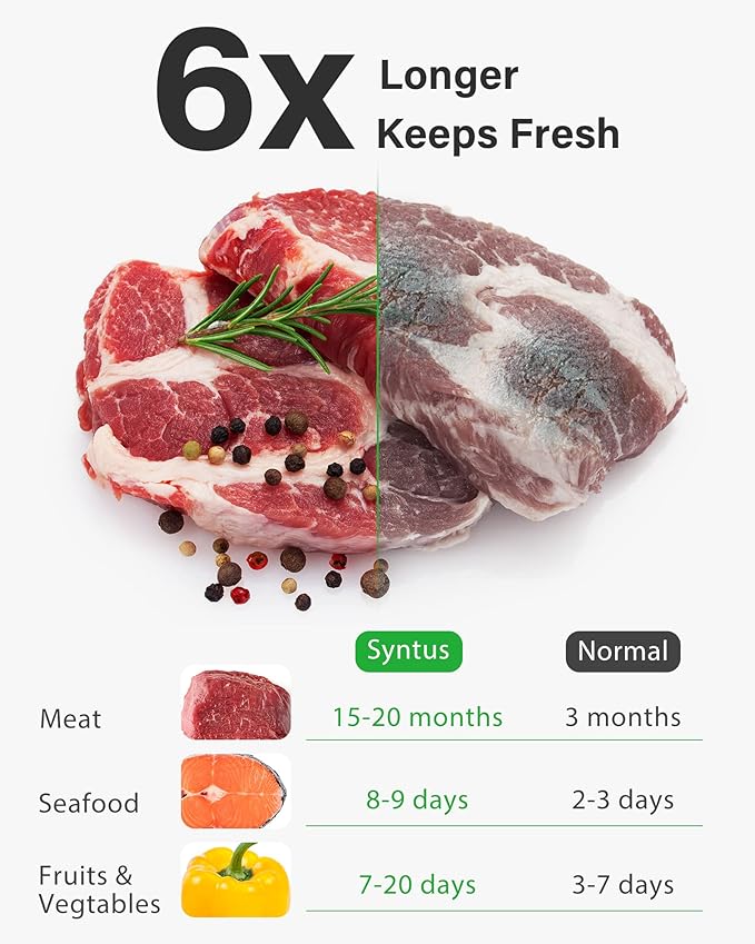 Syntus 200 Pcs Vacuum Sealer Bags for Food, Quart Size 8x12, BPA Free | Precut Bags, Sous Vide Microwave Freezer Safe, Meal Prep, Food Vacuum Storage, For All Vacuum Sealers