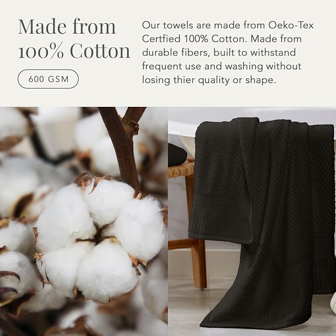 NY Loft 100% Cotton 2-Pack Oversized Bath Towel Set | Black | Quick-Dry | Two Oversized 35" x 70" Bath Towels / Bath Sheets | Super Absorbent | Designer-Styled Texture
