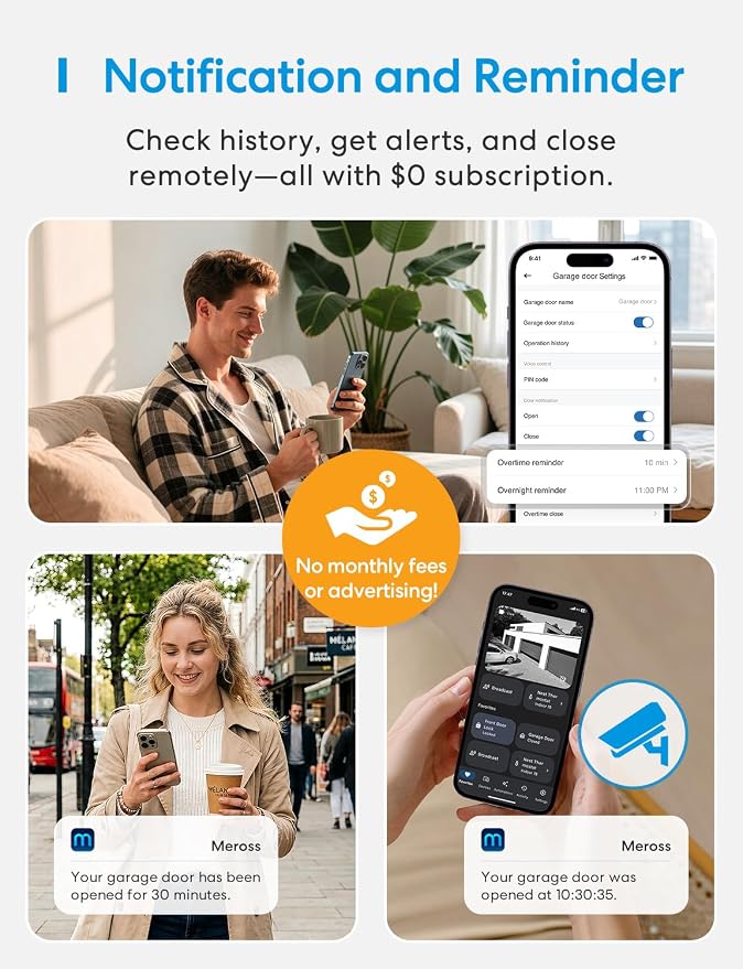 meross Smart Garage Door Opener Remote Work with Alexa and Google | App and Voice Control, Compatible with SmartThings, History Check, Auto Close, Enhanced Compatibility, Non-HomeKit Version