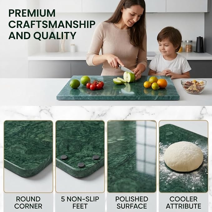 Green Marble Cutting Board for Kitchen, 20 x 16 Inch Large Marble Pastry Slab, Green Stone Cutting Board for Dough Kneading, Baking, Rolling, Cheese