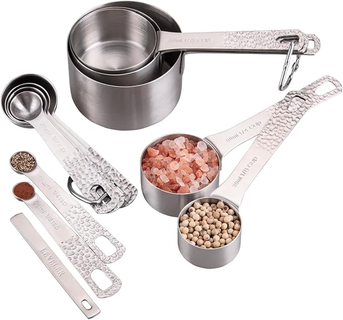 Measuring Cups and Spoons Set, 18/8 Stainless Steel Measuring Cups and Spoons Set for Baking & Kitchen, Metric & US Metal Measure Cup and Spoon for Dry & Liquid