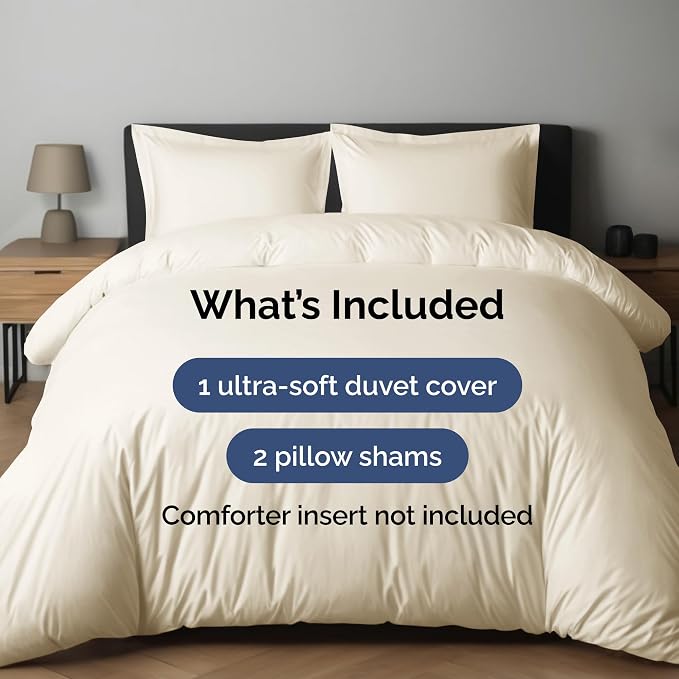 Duvet Cover Queen Size Set - Extra Soft Queen Duvet Cover 90" x 90" with 2 Pillow Shams for Women, Men, Kids & Teens - Hotel Luxury with Zipper Closures & Ties - Comfy, Cozy & Breathable (Off White)