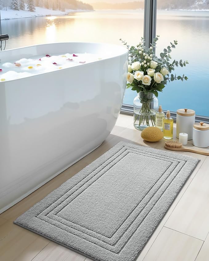DEXI Bath Mats Bathroom Rug Non Slip Bathmat, 43x24 Light Grey | Large Soft Microfiber Carpet, Washable, Absorbent Quick Dry for Shower Floor Sink