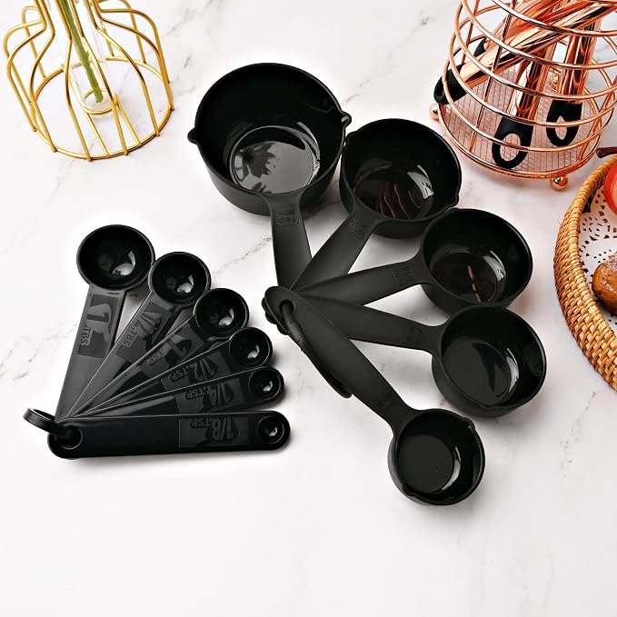 Silicone Cooking Utensil Set with Measuring Cup Spoon, 16 Pcs Non-stick Kitchen Utensil, Heat Resistant Cookware, Silicone Kitchen Tools Gift with Rose Gold Stainless Steel Handle