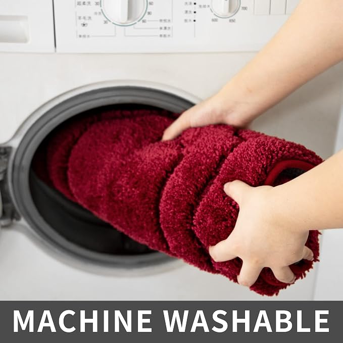 COSY HOMEER Extra Thick Bath Rugs for Bathroom - Anti-Slip Bath Linen Sets Mats Soft Plush100% Strong Polyester Living Room Bedroom Water Absorbent(Red,24x48 - Inches)