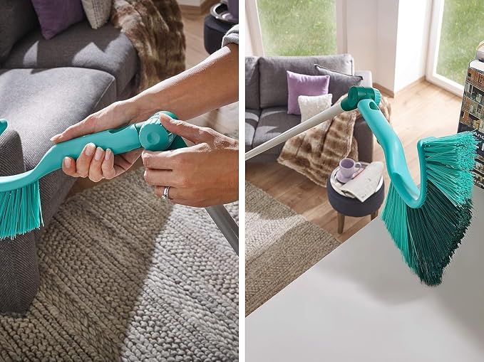 Leifheit Dusty Telescopic Cobweb Duster, Cobweb Brush with Extendable Handle, Broom with Adjustable Angle Joint for Cleaning Corners, 1.3-2.2 m, Blue