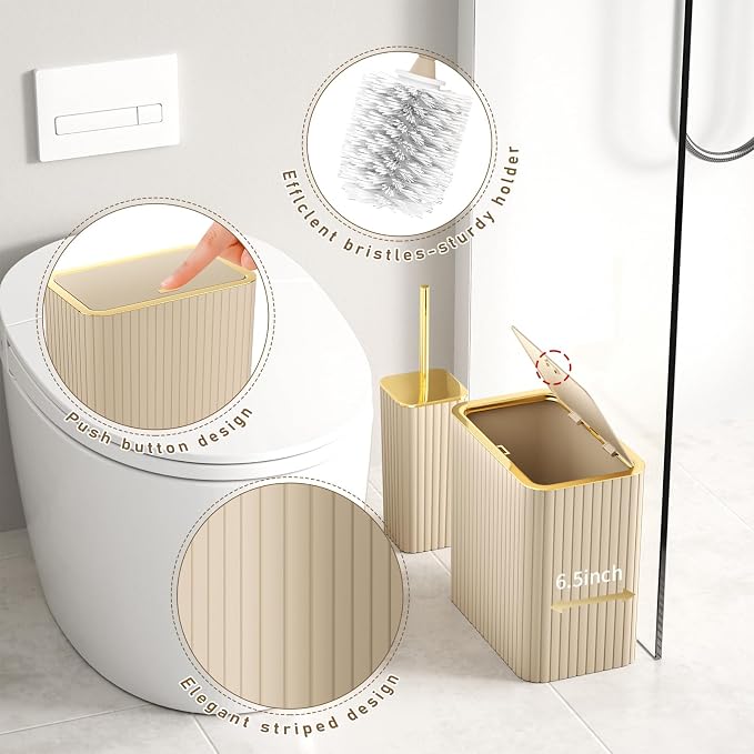 Bathroom Accessory Set - Bathroom Set, 27PC Bathroom Accessories Set, Beige Bathroom Sets with Shower Curtain and Rugs, Mini Trash Can, Toilet Brush, Trash Can & Soap Dispenser