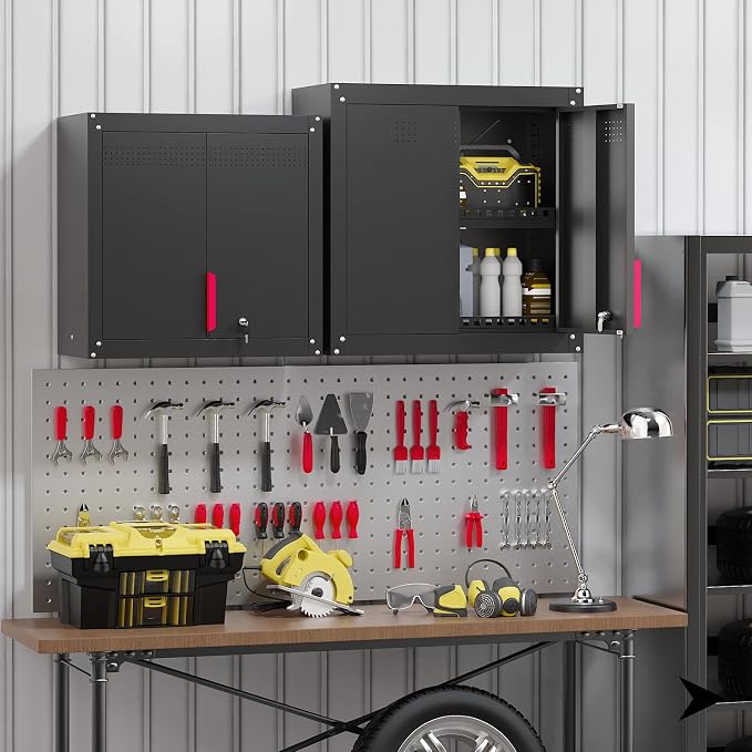 Eltean 30" Garage Wall Cabinet, Metal Wall Cabinet with Lock & Adjustable Shelf,Heavy-Duty Black Garage Storage Cabinet,Ventilated Metal Wall Cabinets for Workshop & Tools