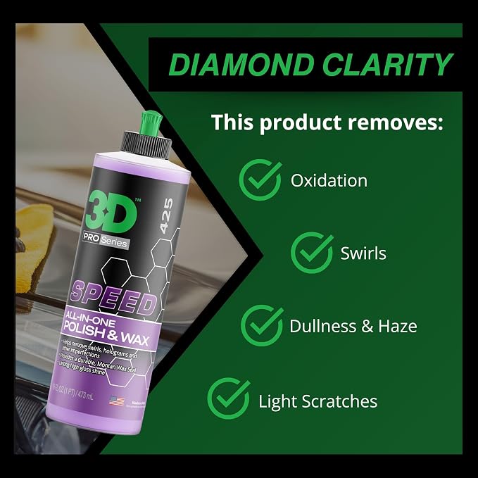 3D Speed All-In-One Polish & Wax – Scratch & Swirl Remover, Clear Coat Safe Paint Sealant – High Gloss Finish, Easy Application – 16oz – Made in USA (Pack of 2)
