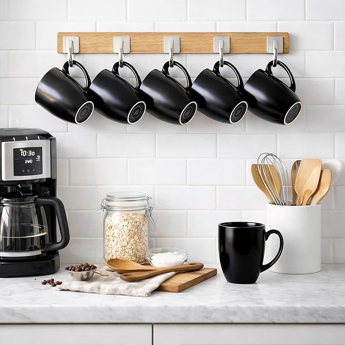 AmorArc 12oz Coffee Mugs Set of 6, Large Coffee Mugs for Men Women Dad Mom, Ceramic Coffee Cups with Large Handle for Tea/Latte/Cappuccino/Cocoa. Dishwasher&Microwave Safe, Matte Black