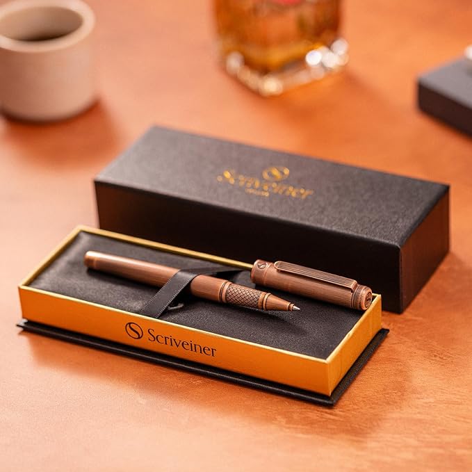 Scriveiner Copper Rollerball Pen - Stunning Luxury Pen, Schmidt Ink Refill, Best Roller Ball Gift Set for Men & Women, Professional, Executive Office, Nice Pens