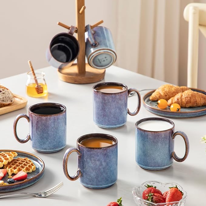vancasso ONION Ceramic Coffee Mugs Set of 6, 16 Oz Coffee Cups for Latte, Cappuccino, Tea & Hot Cocoa, Artisan Modern Style for Coffee Bar, Home & Kitchen, Microwave & Dishwasher Safe, Deep Blue Gray