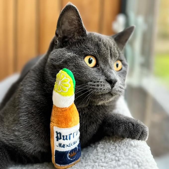 Haute Diggity Kitty Purrrona Beer Bottle & Ball Set, Plush Cat Toys Catnip Filled with Interactive Crackle Sound, Safe & Durable Toys for Cat & Kitten, 2 Pcs