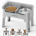 URPOWER Mess Proof Elevated Dog Bowls for Small Dogs with Splash Guard | 2 Stainless Steel Dog Bowls Non-Slip Food and Water Bowl Set with High Wall Splash Guard Design for Small Dogs, Light Grey