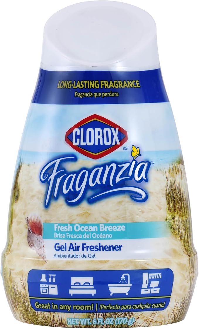 Clorox Fraganzia Cone Gel Air Freshener, Twist Open Adjustable Solid Air Deodorizer for Small Indoor Spaces, Continuous Fresh Ocean Breeze Scent for Bathroom Office Closet Odor Control, 6 Oz - 12 Pack