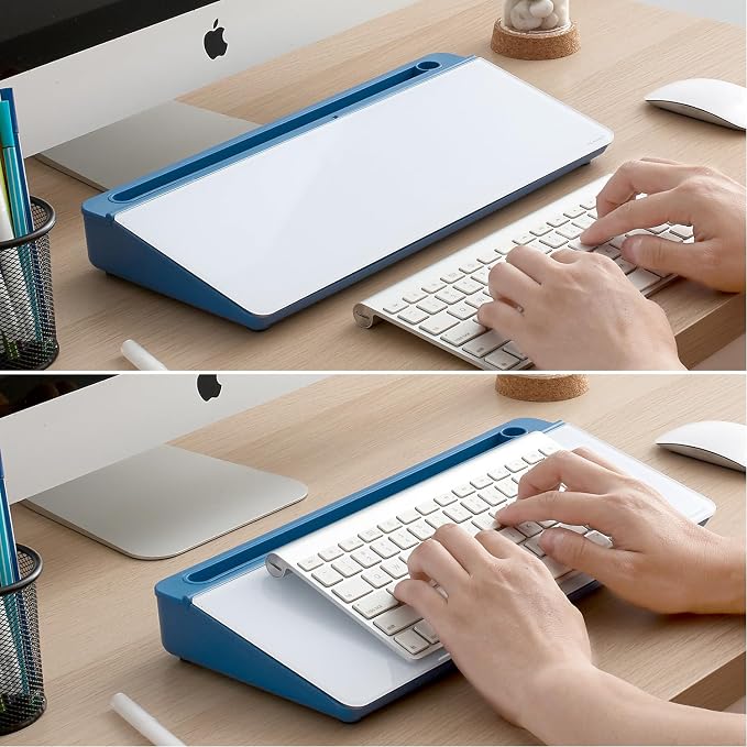 TSJ OFFICE Desktop Whiteboard Dry-Erase-Board - Computer Keyboard Stand White Board Surface Pad with Drawer, Desk Organizers with Accessories for Office, Home, School Supplies - Blue