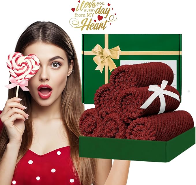 VOOVA & MOVAS Washcloths 6PC, 100% Cotton, 13x13 in, Burgundy Red | Quick Dry, Thick, Soft, Absorbent, Face Towels For Bathroom, Towel Gift Set, Great For Spa, Home, Travel