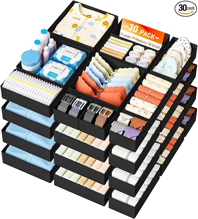 DIMJ Drawer Organizer Clothes 30 Pack - Foldable Baby Organizers and Storage Dresser Organizer for Bedroom, Closet Nursery Organization Dresser Dividers for underwear, Sock, Bra, Belt, Tie