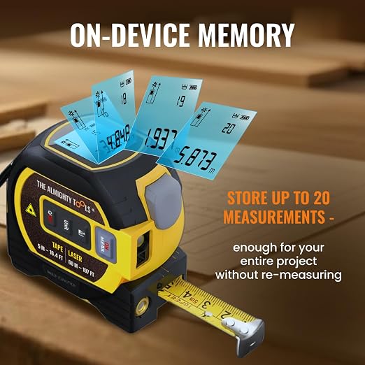 The Almighty Ruler Laser Tape Measure | Laser Distance Measurer, Heavy-Duty Tool with Cross Marking Feature, Smart Range Finder, Easy-Read Display, Ft & Metric Measurement | 131 ft | 43 yd | 40 m