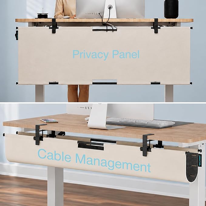 No Drill Under Desk Cable Management Tray, 30" Felt Cord Organizer | Clamp or Screw Mount, Converts to Privacy Panel, Pegboard Design, Wire Management for Standing Desk & Home Office