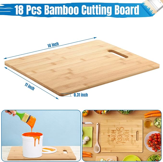 Vesici 18 Pack 14" x 11" Wood Cutting Boards with Handles Laser Engraving Bamboo Cutting Board Blanks Bulk Craft Boards for Wood Burning, Custom Engraving Gifts