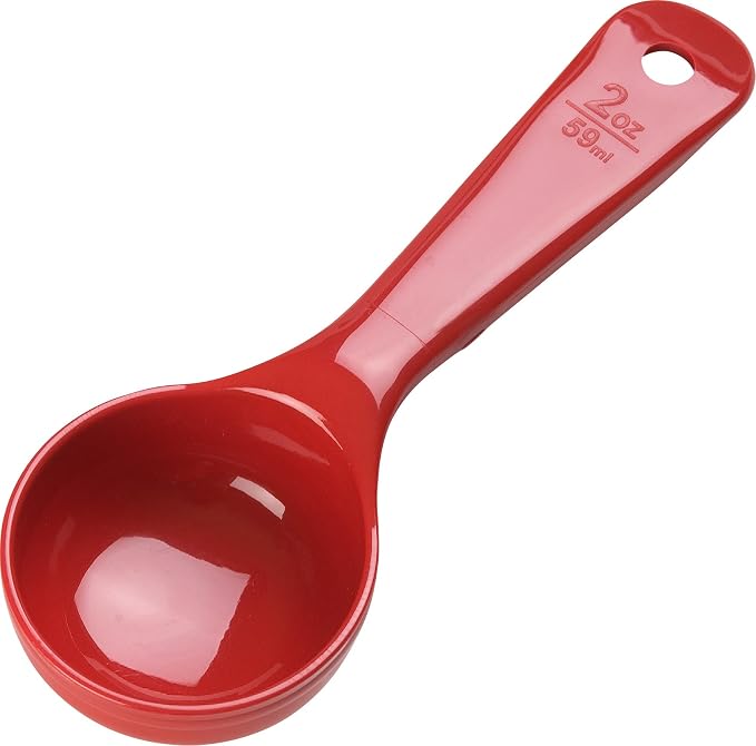 Carlisle FoodService Products Measure Miser Solid Measuring Spoon with Short Handle, 2 Ounces, Red, 1 Count (Pack of 4)