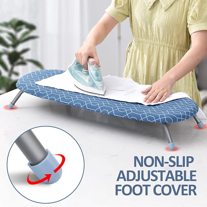 APEXCHASER Foldable Ironing Board, Tabletop Small Iron Board with Heat Resistant Covers, Portable Folding Mini Iron Table with Non-Slip Feet for Home, Laundry Rooms, Dorms, Travel Use, Blue