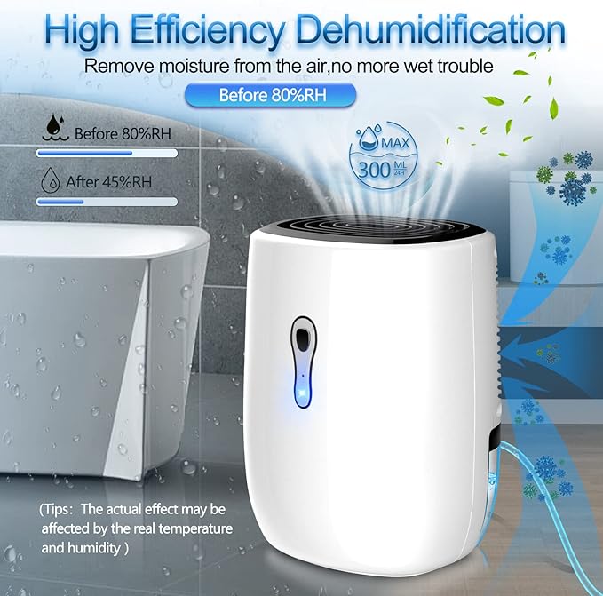 Dehumidifiers for Home 27oz(800ml) Small Auto Shut off Dehumidifiers with Drain Hose,Portable Ultra Quiet Mini Dehumidifier Effective for Bathroom, Basement, Garage, RV, Gun Safe, Closet