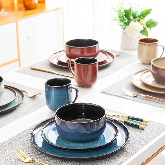 LERATIO Ceramic Coffee Mugs Set of 6,12oz Handmade Coffee Mugs Set | Large Handle for Cappuccino/Latte/Tea/Hot Cocoa,Oven &Dishwasher & Microwave Safe-Colorful