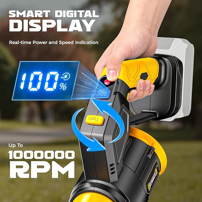 DIYtoolifz Cordless Leaf Blower Compatible with Dewalt 20V, 180° Rotated, 600 CFM Handheld Leaf Blowers, 3-Speed Brushless Motor, Lightweight Blower for Yard, Garden, Patio, NO Battery (Tool ONLY)