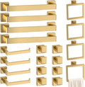 Bathroom Accessory Towel Bar Set: 20 Pieces Gold Bathroom Hardware Square SUS304 Stainless Steel - Wall Mounted Towel Rack&Toilet Paper Holder&Towel Ring and Towel Hook
