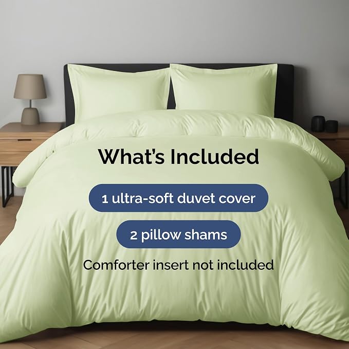 Duvet Cover Cal King Size Set - Extra Soft Cal King Duvet Cover 104" x 98" w/ 2 Pillow Shams for Women, Men, Kids & Teens - Comfy, Breathable, Hotel Luxury w/ Zipper Closures & Ties (Light Sage Green)